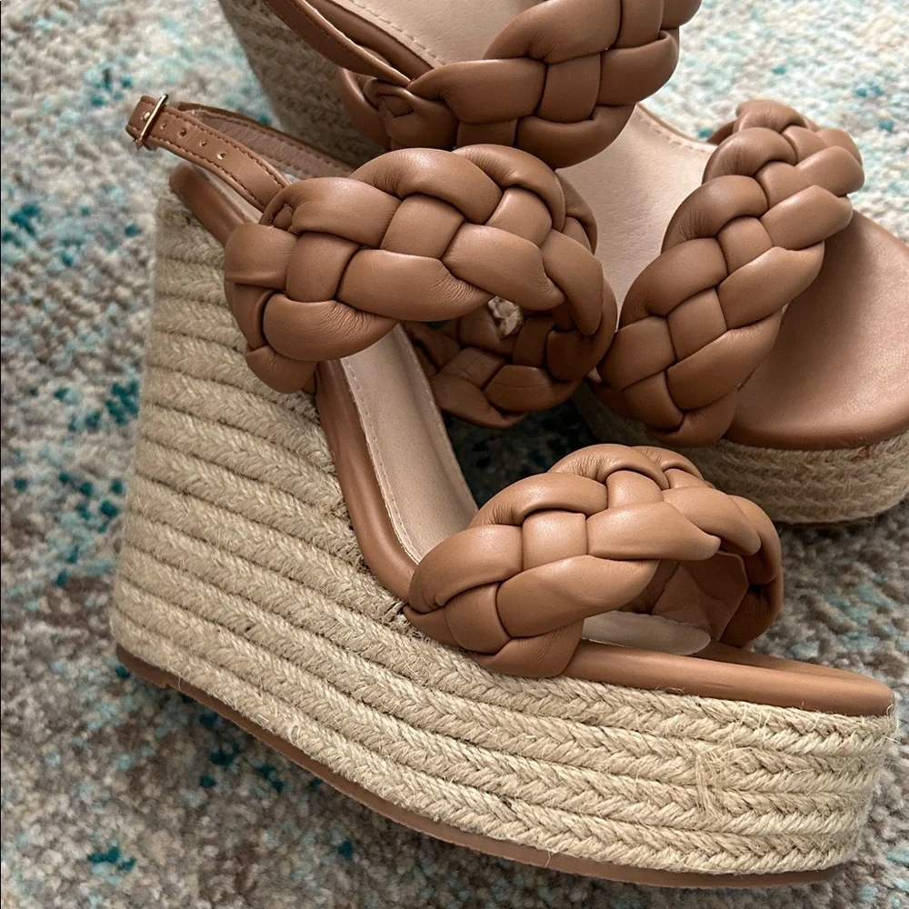Tan Braided Wedge Sandals